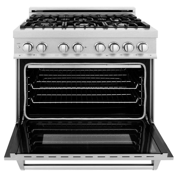 ZLINE 36" Dual Fuel Range, Snow Stainless, Snow Stainless Door, Griddle RAS-SN-GR-3609K