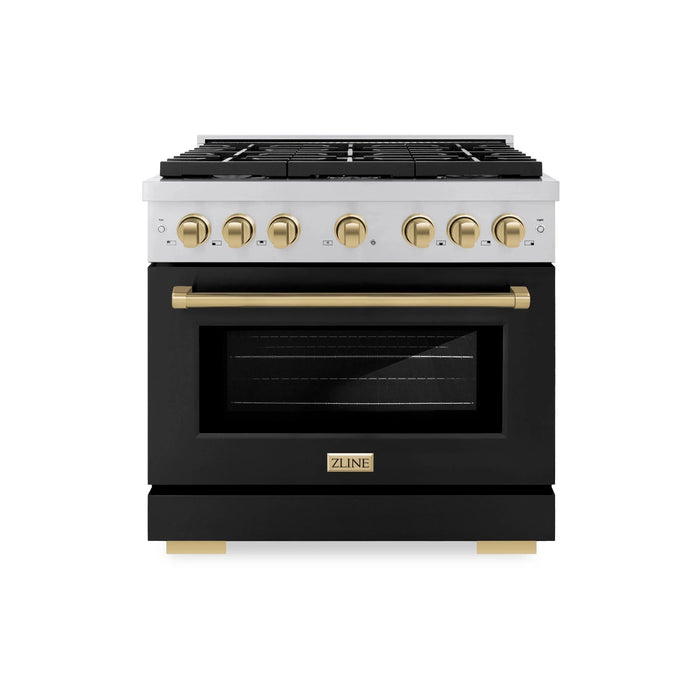 ZLINE 36"Paramount Dual Fuel Range Stainless Steel Black Matte Champagne Bronze SDRZ-BLM-36-CB09K