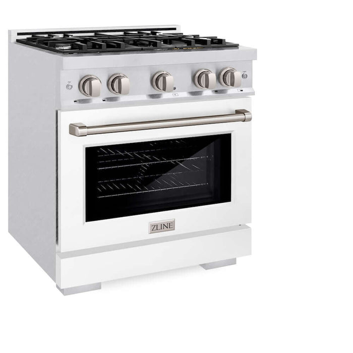 ZLINE 30" Select Dual Fuel Range Gas Cooktop Electric Convection Oven DuraSnow® Stainless Steel White Matte Door HDRS-WM-3009K