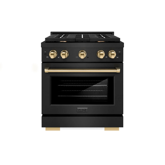 ZLINE 30"Paramount Dual Fuel Range Black Stainless Steel, Gold SDRBZ-30-G09K