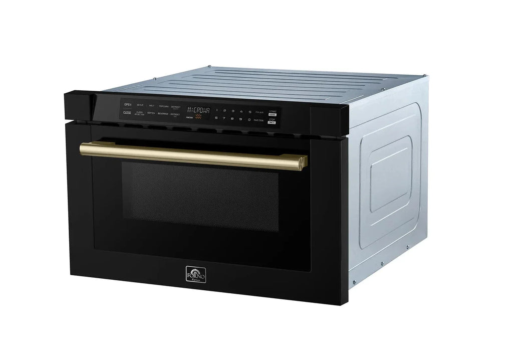 Forno 24" Microwave Drawer Black with Antique Brass, FMWDR3000-24BLK09K