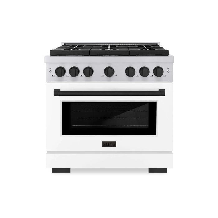 ZLINE 36"Paramount Dual Fuel Range White Matte Matte Black SDRZ-WM-36-MB09K