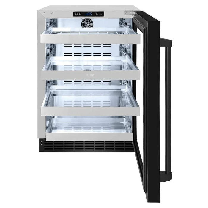 ZLINE 24" Touchstone 151 Can Beverage Fridge Black Stainless Steel Glass Door RBSO-BS-2409K