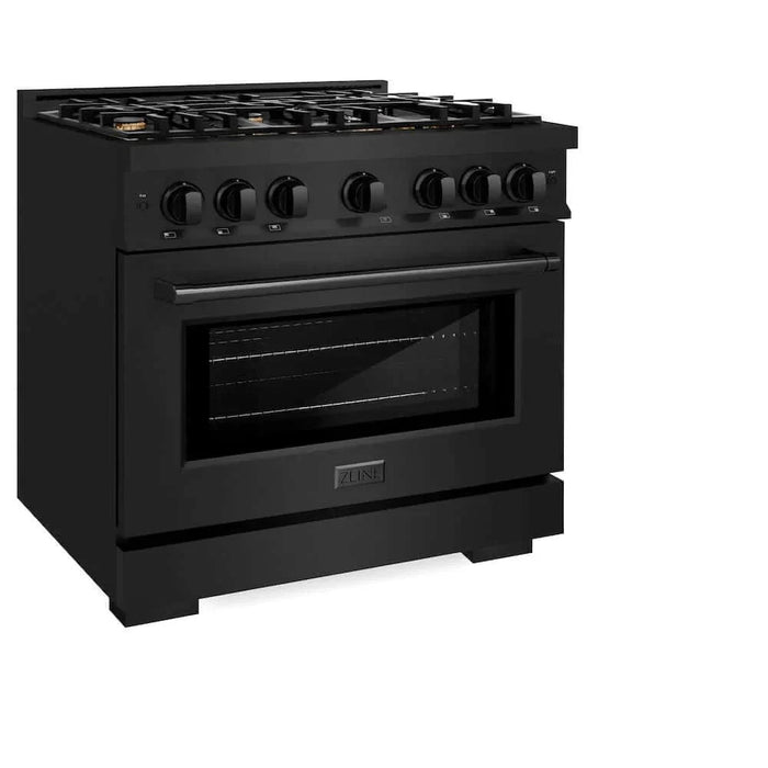 ZLINE 36" Select Gas Range Convection Gas Oven Black Stainless Steel Brass Burners HGRB-BR-3609K
