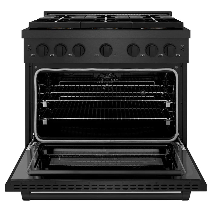 ZLINE 36" Paramount Gas Range, Convection Gas Oven, Black Satin Stainless Steel, Brass Burners SGRBS-BR-3609K
