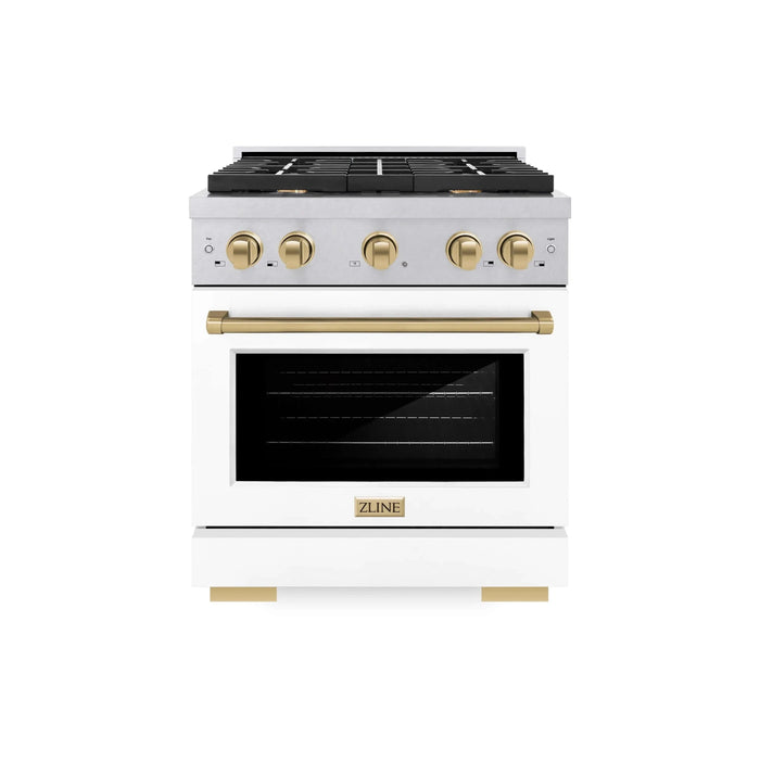 ZLINE 30"Paramount Dual Fuel Range DuraSnow® White Matte, Champagne Bronze SDRSZ-WM-30-CB09K