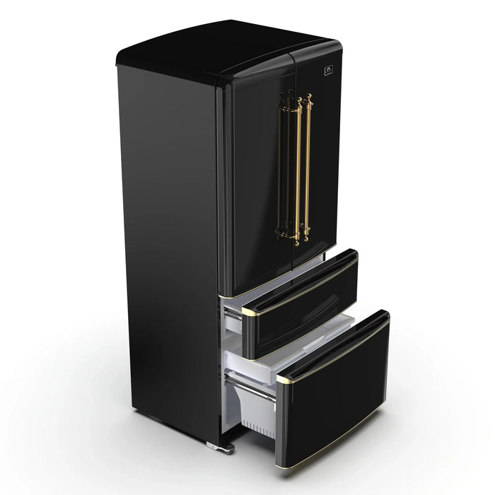 Forno Luigi 33" French Door Refrigerator, Black, Antique Brass, FFFFD1791-33BLK09K