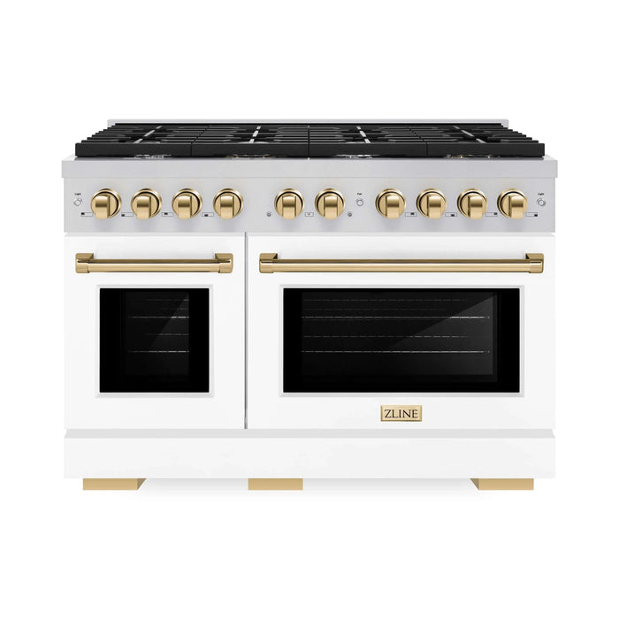 ZLINE 48"Paramount Dual Fuel Range White Matte Gold SDRZ-WM-48-G09K