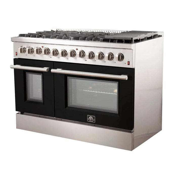 FORNO Galiano 48" Dual Fuel Range, Black, FFSGS6156-48BLK09K