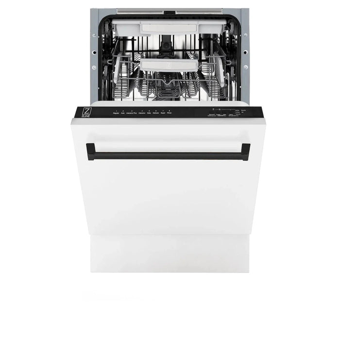 ZLINE Autograph 18" Dishwasher White Door, Black Handle DWVZ-WM-18-MB09K