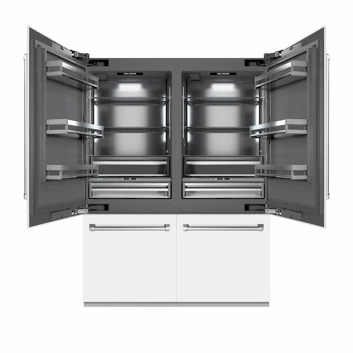 ZLINE 60" Panel Ready Built-In Bottom Freezer Refrigerator,Water Dispenser, Ice Maker, White Matte, Graphite Gray, GRBIV-WM-6009K