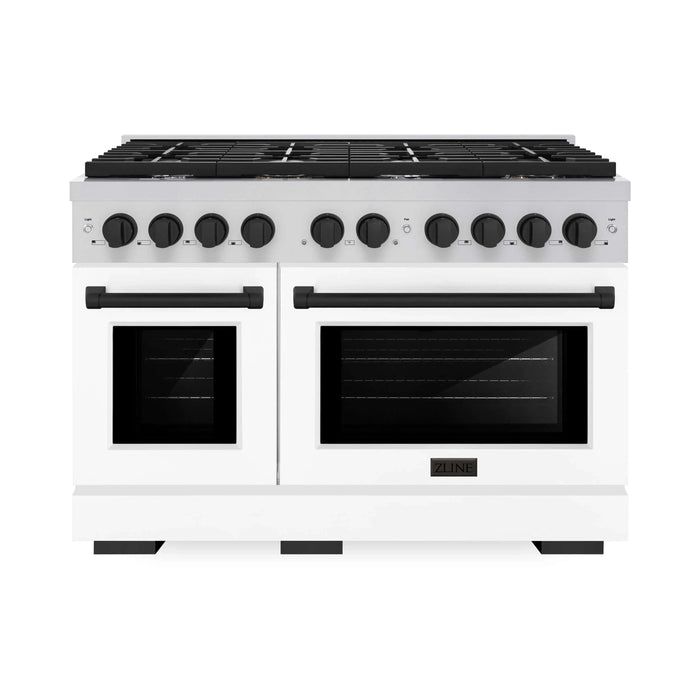 ZLINE 48"Paramount Dual Fuel Range White Matte Matte Black SDRZ-WM-48-MB09K