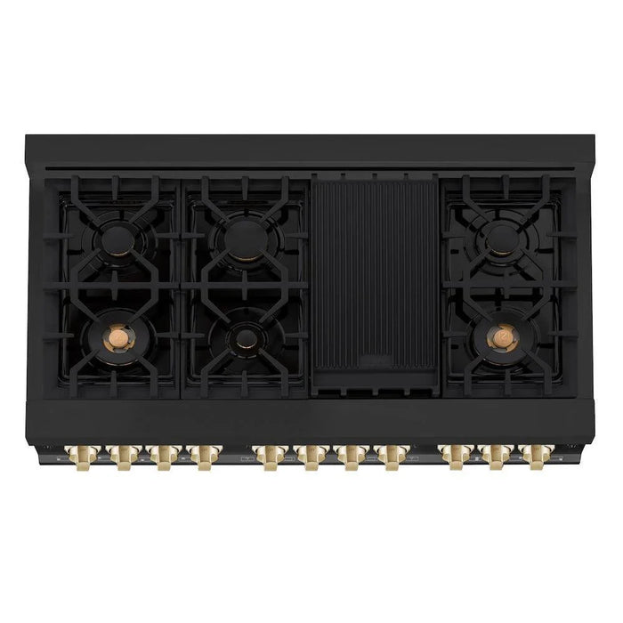 ZLINE Autograph Edition 48"Kitchen Package, Black Stainless Steel Dual Fuel Range, Range Hood, Dishwasher and Refrigeration, 4AKPR-RABRHDWV48-G09K