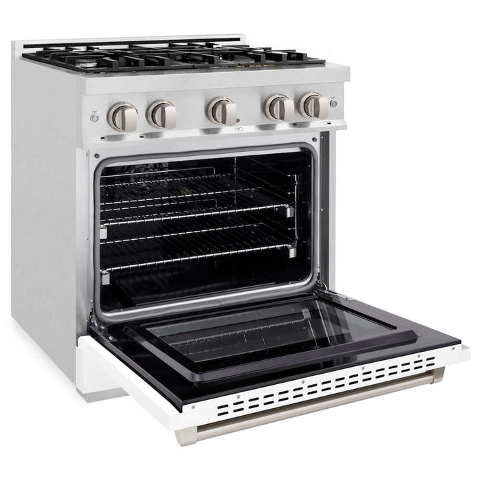 ZLINE 30" Select Dual Fuel Range Gas Cooktop Electric Convection Oven DuraSnow® Stainless Steel White Matte Door HDRS-WM-3009K