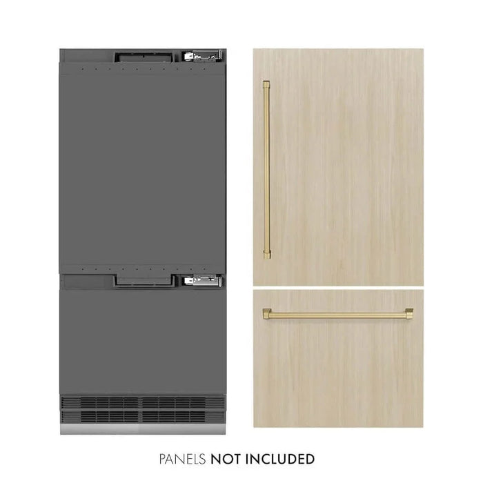 ZLINE 36" Panel Ready Built-In Bottom Freezer Refrigerator,Water Dispenser, Ice Maker,Graphite Gray Champagne Bronze GRBITZ-36-CB09K