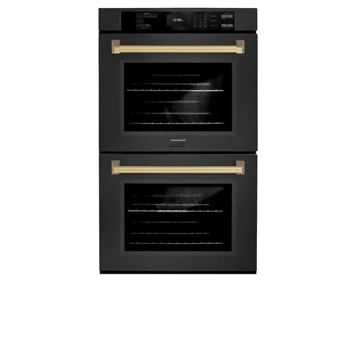 ZLINE 30"Professional True Convection Double Wall Oven, Air Fry, Self Clean Black Stainless Steel, Champagne Bronze WADBZ-30-CB09K