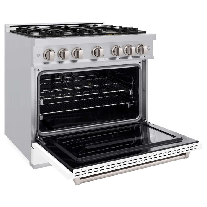 ZLINE 36" Dual Fuel Range, Gas Cooktop, Electric Convection Oven Stainless Steel, White Matte Door CDR-WM-3609K