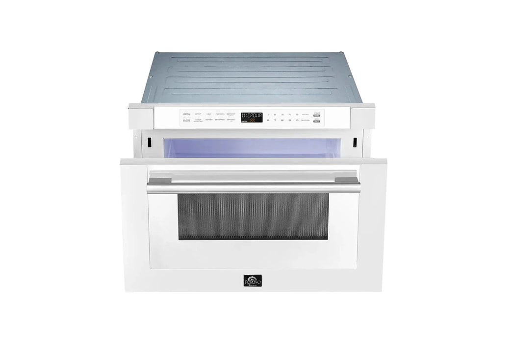 Forno 24" Microwave Drawer White with Antique Brass, FMWDR3000-24WHT09K
