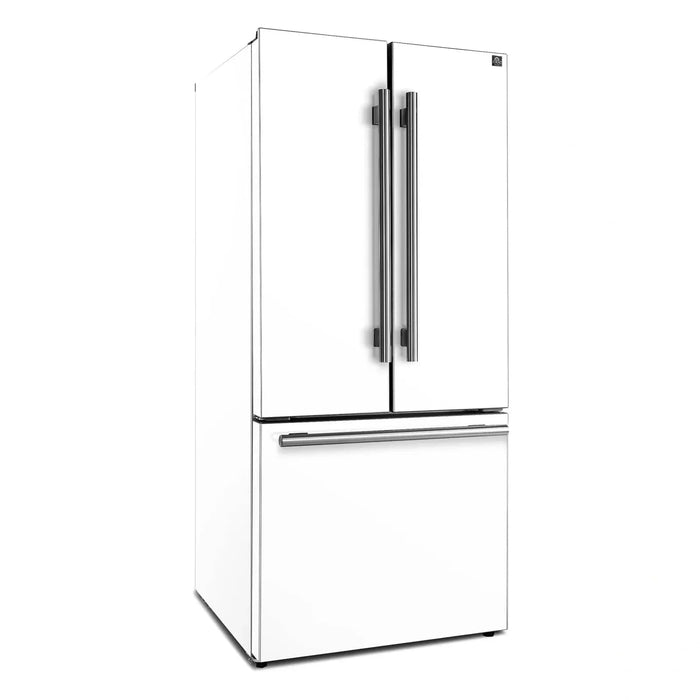 Forno Espresso Gallipoli 30"Door Refrigerator, Ice Maker in White, Antique Brass Handle FFFFD1974-31WHT09K