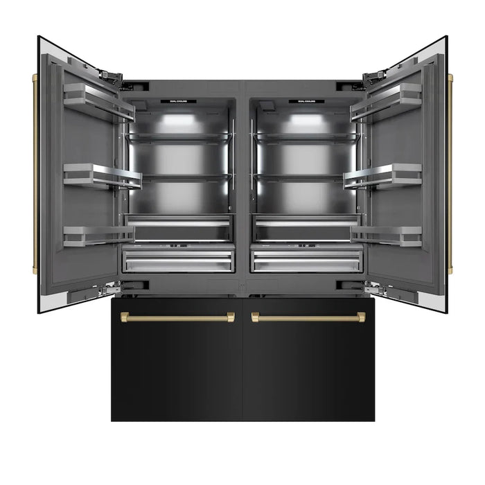 ZLINE Autograph Edition 60" French Door Built-In Bottom Freezer Refrigerator, Water Dispenser, Ice Maker, Black Stainless Steel, Graphite Gray Interior, Helix Handles GRBIVZ-BS60KCB09K