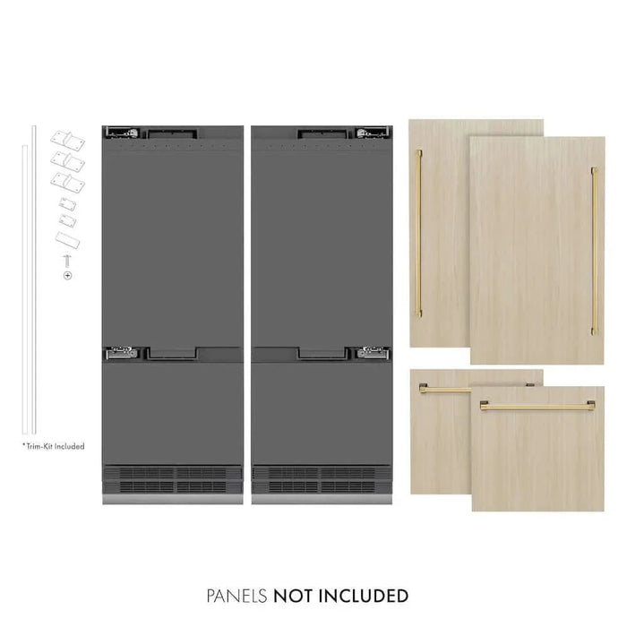 ZLINE 60" Panel Ready Built-In Bottom Freezer Refrigerator,Water Dispenser, Ice Maker,Graphite Gray, Polished Gold GRBIVZ-60-G09K