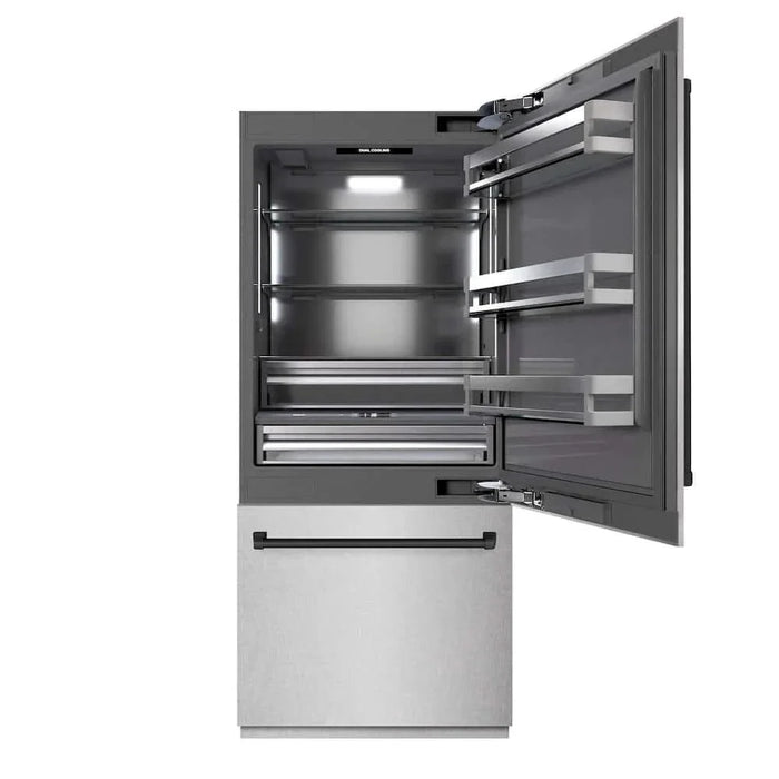 ZLINE 36" Built-In Bottom Freezer Refrigerator,Water Dispenser, Ice Maker, DuraSnow® Stainless Steel Graphite Gray Matte Black GRBITZ-SN-36-MB09K