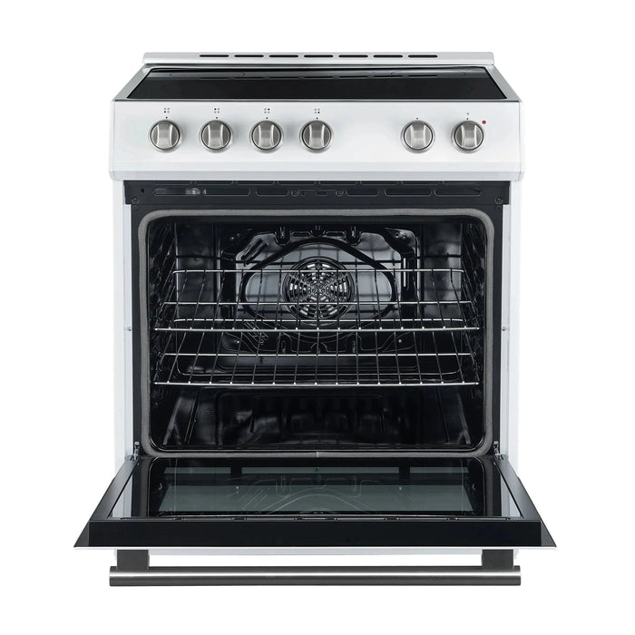 Forno Espresso Package - 30" Electric Range, Range Hood, Refrigerator and Dishwasher in White with Silver Handles, FBDL-006-03US09K