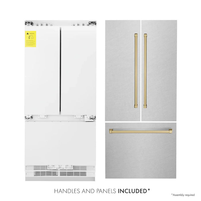 ZLINE Autograph Edition 36" French Door Built-In Bottom Freezer Refrigerator, Water Dispenser, Ice Maker, Satin Stainless Steel, Accents RBIVZ-SN-36-CB09K