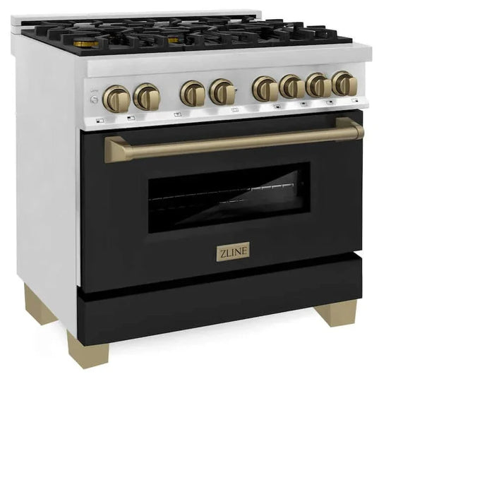 ZLINE 36" Autograph Dual Fuel Range, Black, Bronze, RAZ-BLM-36-CB09K