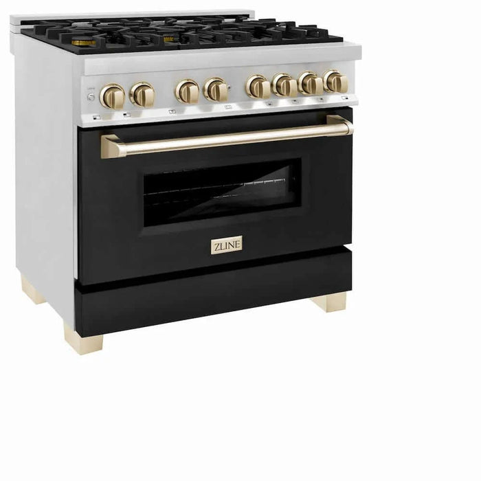 ZLINE 36" Autograph Dual Fuel Range, Black, Gold, RAZ-BLM-36-G09K