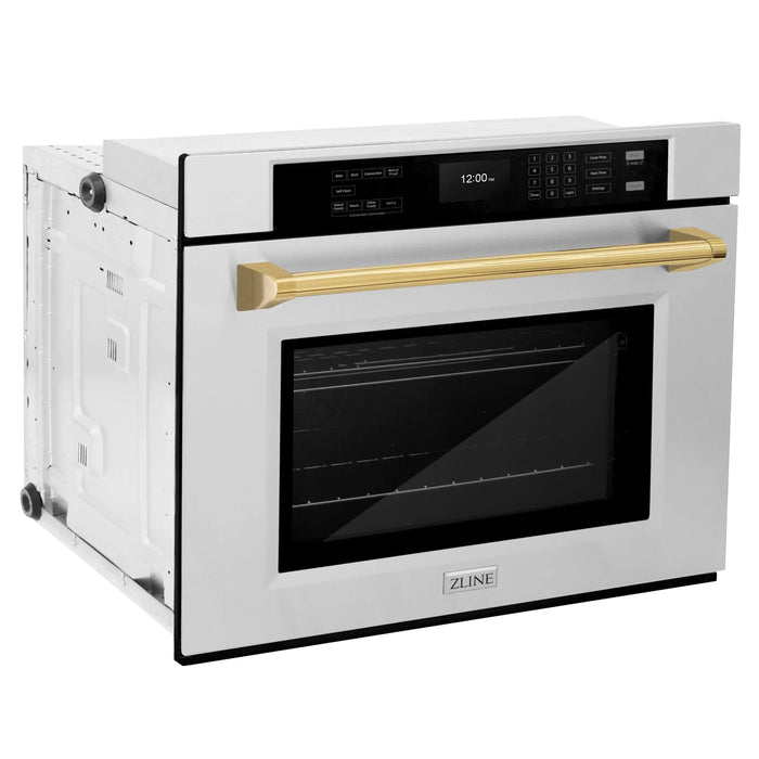 ZLINE 30" Autograph Edition Professional True Convection Single Wall Oven, Air Fry, Self Clean, Stainless Steel, Gold WASZ-30-G09K