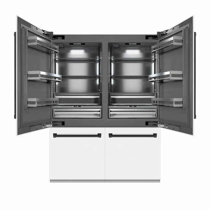 ZLINE 60" Built-In Bottom Freezer Refrigerator with Water Dispenser, Ice Maker, White Matte, Graphite Gray Interior, Matte Black GRBIVZ-WM-60-MB09K