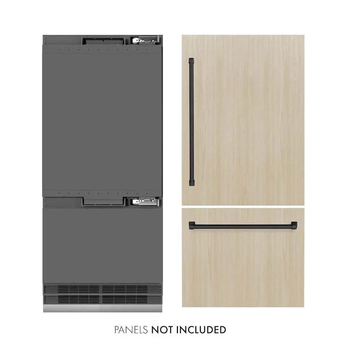 ZLINE 36" Panel Ready Built-In Bottom Freezer Refrigerator,Water Dispenser, Ice Maker,Graphite Gray Matte Black GRBITZ-36-MB09K