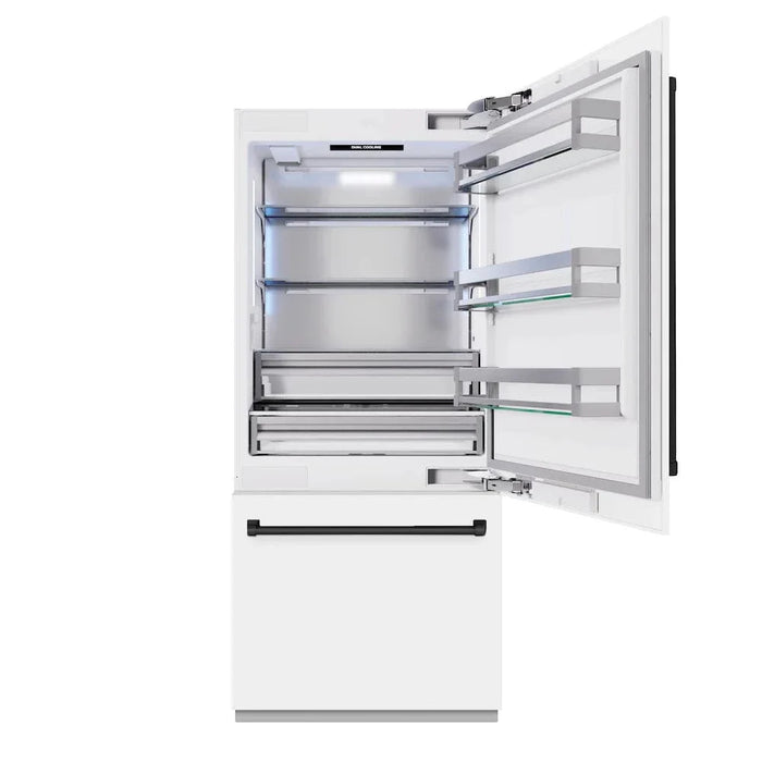 ZLINE 36" Built-In Bottom Freezer Refrigerator,Water Dispenser, Ice Maker, White Matte Matte Black RBITZ-WM-36-MB09K