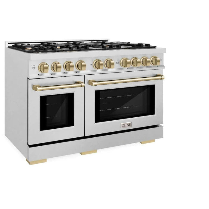ZLINE 48" Select Dual Fuel Range Gas Cooktop Electric Convection Oven DuraSnow® Stainless Steel Champagne Bronze HDRSZ-48-CB09K