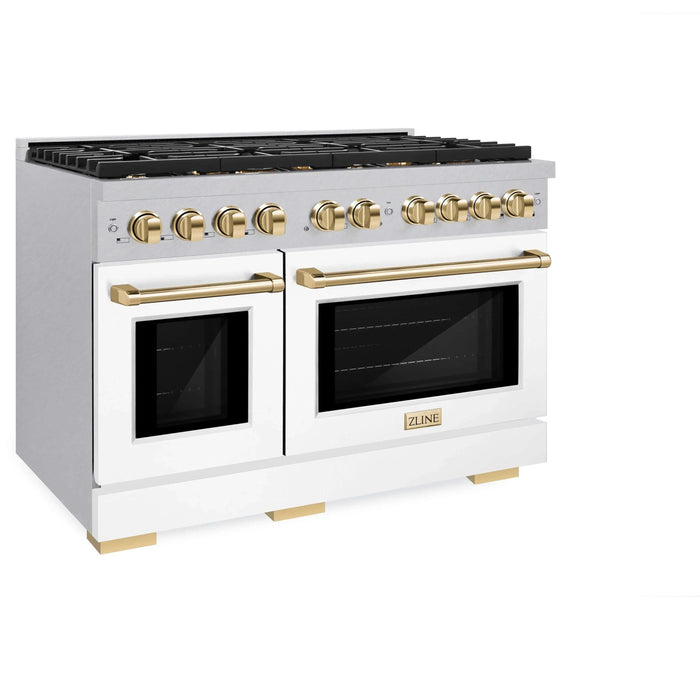 ZLINE 48"Paramount Dual Fuel Range DuraSnow® White Matte, Gold SDRSZ-WM-48-G09K