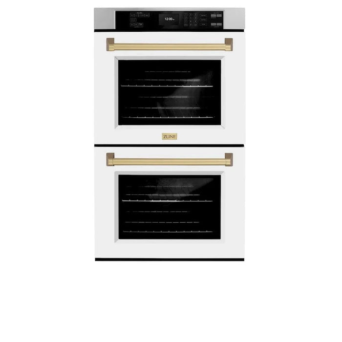 ZLINE 30"Professional True Convection Double Wall Oven, Air Fry, Self Clean, White Matte, Champagne Bronze WADZ-WM-30-CB09K