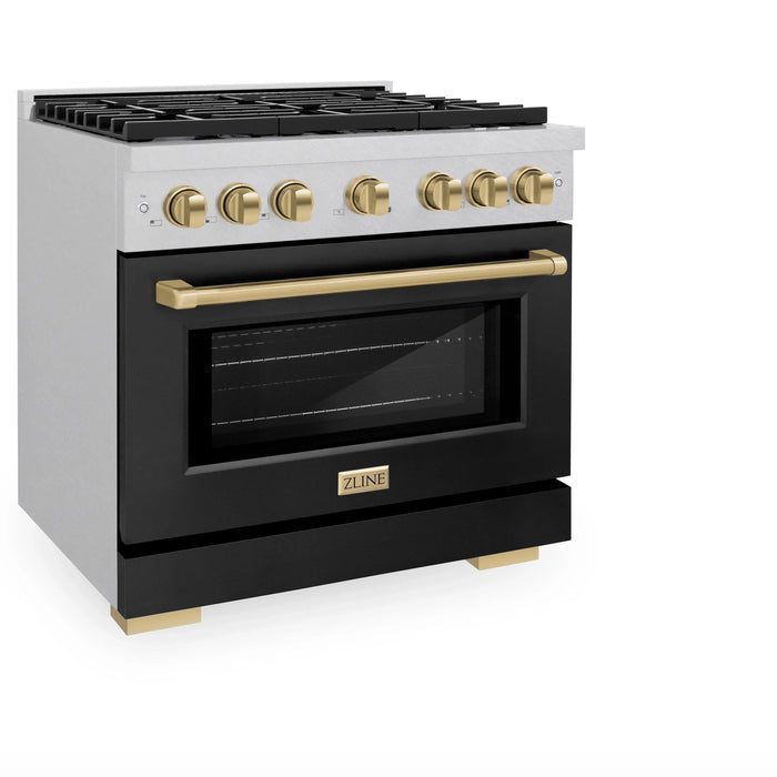 ZLINE 36"Paramount Dual Fuel Range DuraSnow® Black Matte, Champagne Bronze SDRSZ-BLM-36-CB09K