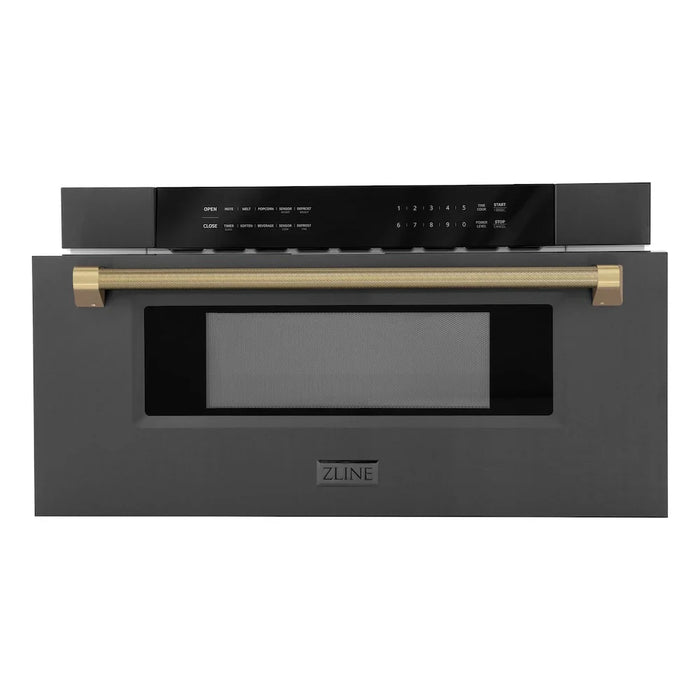 ZLINE Autograph Edition 30" Built-in Microwave Drawer, Black Stainless Steel, Helix Handle MWDZ-30-BS-KCB09K