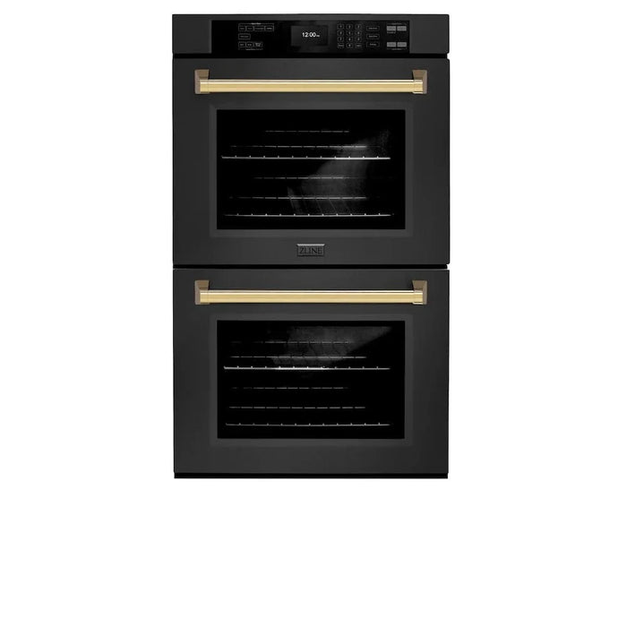 ZLINE 30"Professional True Convection Double Wall Oven, Air Fry, Self Clean Black Stainless Steel, Gold WADBZ-30-G09K