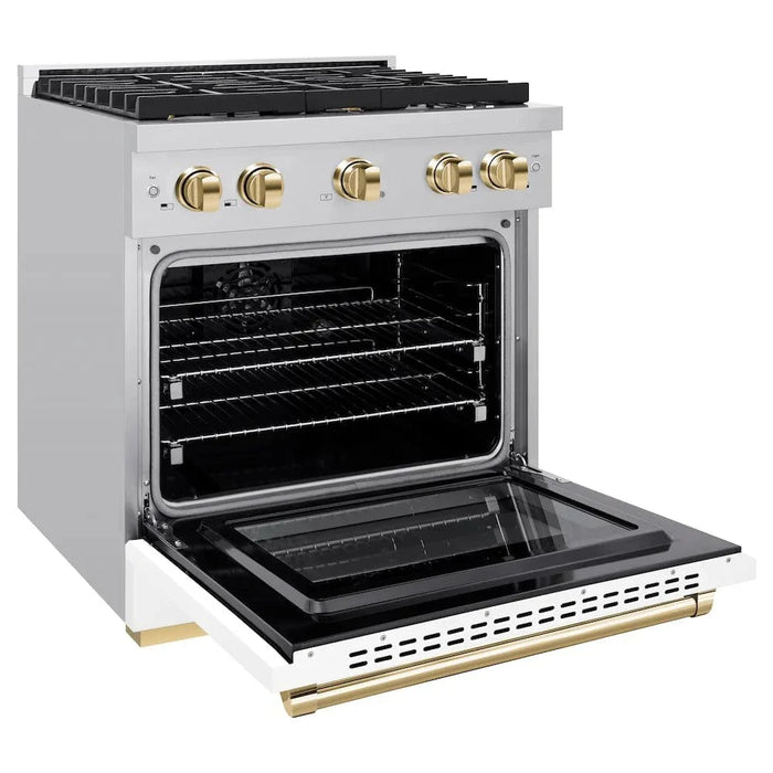 ZLINE 30"Paramount Dual Fuel Range White Matte Gold SDRZ-WM-30-G09K