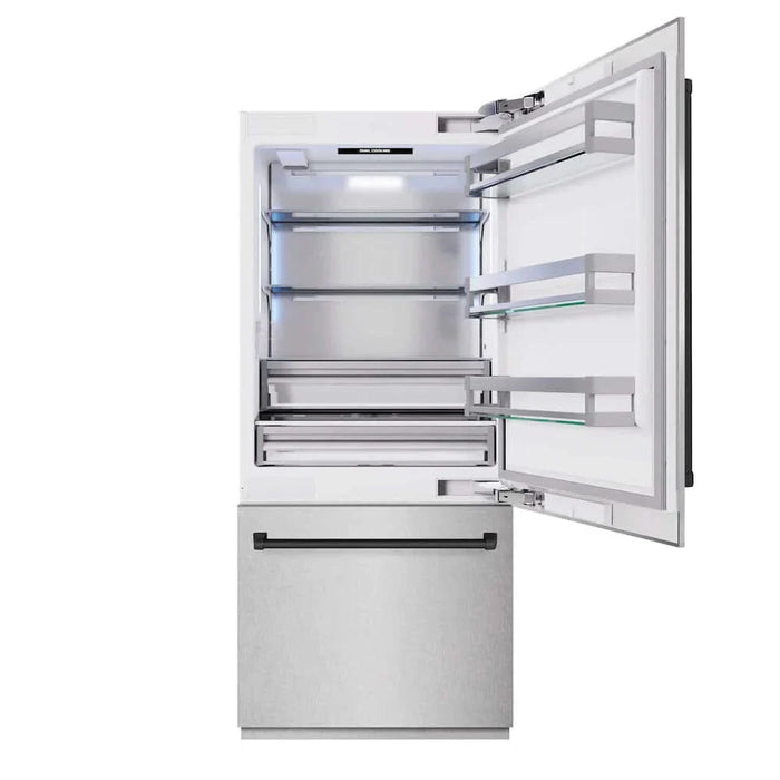 ZLINE 36" Built-In Bottom Freezer Refrigerator,Water Dispenser, Ice Maker, DuraSnow® Matte Black RBITZ-SN-36-MB09K
