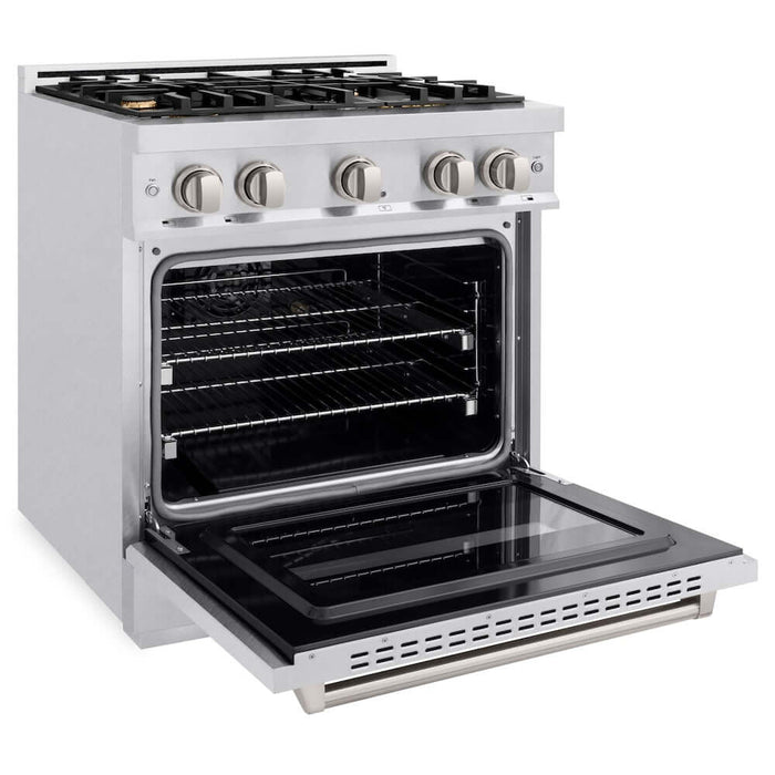 ZLINE 30" Dual Fuel Range, Gas Cooktop, Electric Convection Oven DuraSnow® Stainless Steel, Brass Burners CDRS-BR-3009K