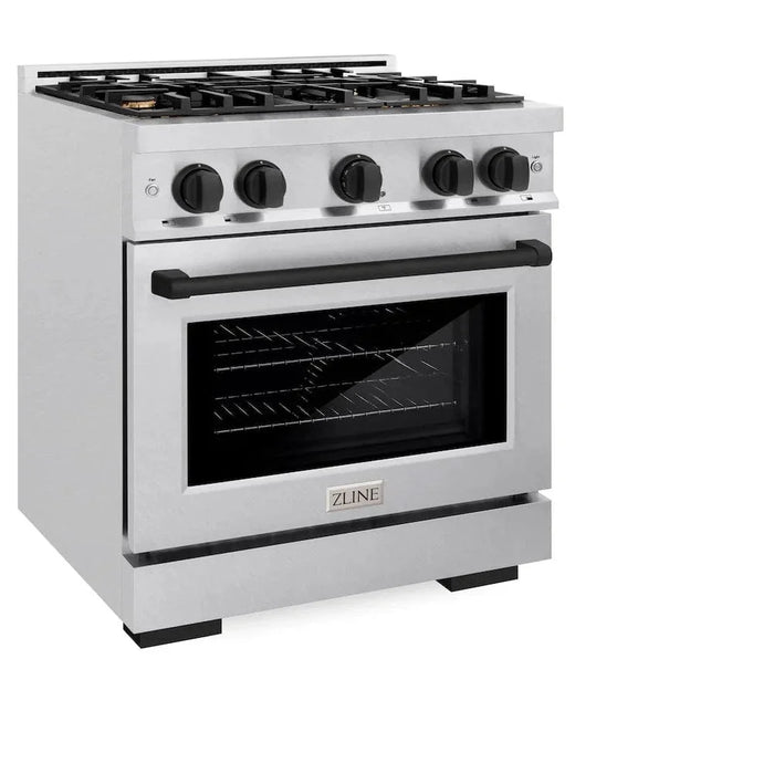 ZLINE 30" Select Dual Fuel Range Gas Cooktop Electric Convection Oven DuraSnow® Stainless Steel Matte Black HDRSZ-30-MB09K