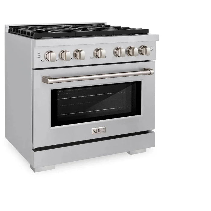 ZLINE 36"Paramount Dual Fuel Range Stainless Steel, Brass Burner, SDR-BR-3609K