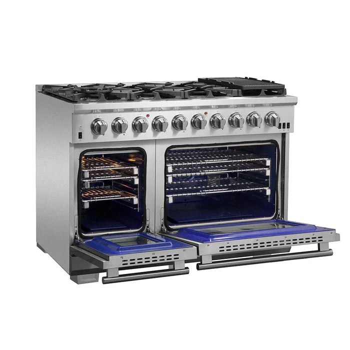 Forno Appliance Package - 48 Inch Pro Gas Range, Wall Mount Range Hood, Refrigerator FBDL-019-05US09K