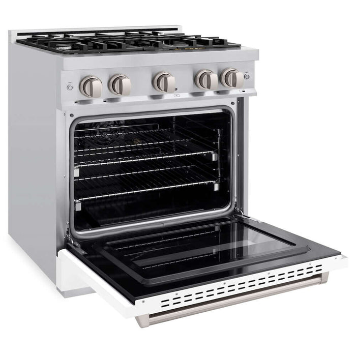 ZLINE 30" Dual Fuel Range, Gas Cooktop, Electric Convection Oven Stainless Steel, White Matte Door CDR-WM-3009K