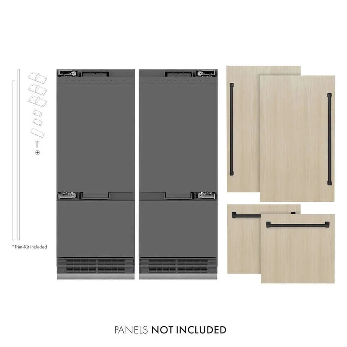 ZLINE 60" Panel Ready Built-In Bottom Freezer Refrigerator,Water Dispenser, Ice Maker,Graphite Gray, Matte Black GRBIVZ-60-MB09K