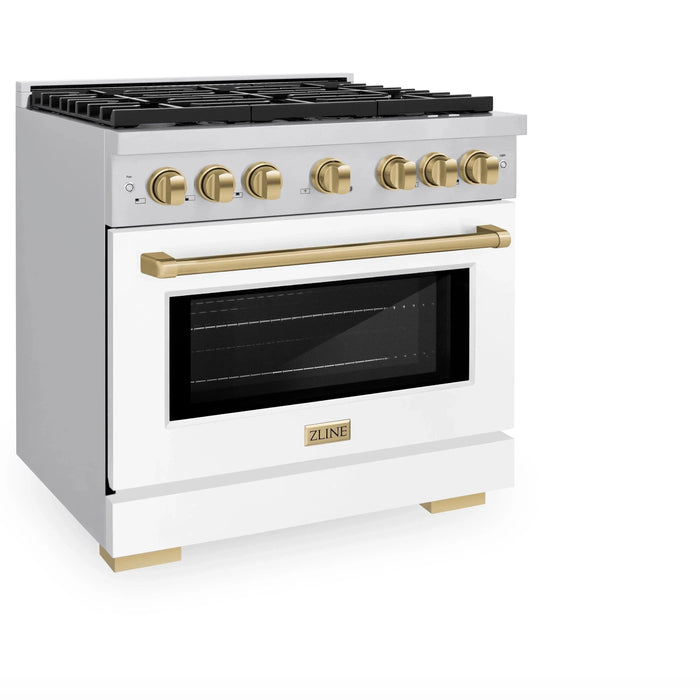ZLINE 36"Paramount Dual Fuel Range White Matte Champagne Bronze SDRZ-WM-36-CB09K