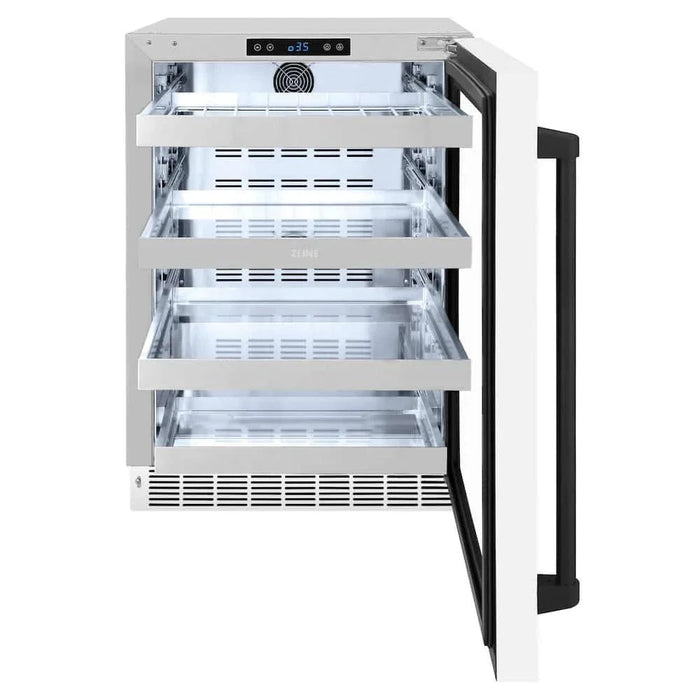 ZLINE 24" Touchstone 151 Can Beverage Fridge White Matte Glass Door Matte Black Handle RBSOZ-WM-24-MB09K